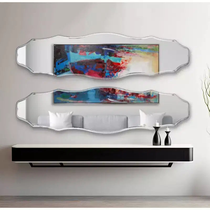 Miroir mural ovale Howard Elliott Embry à cadre nervuré vintage : 31 pouces de hauteur, 21 pouces de largeur, finition nickel, matériau polyuréthane, aucun assemblage requis