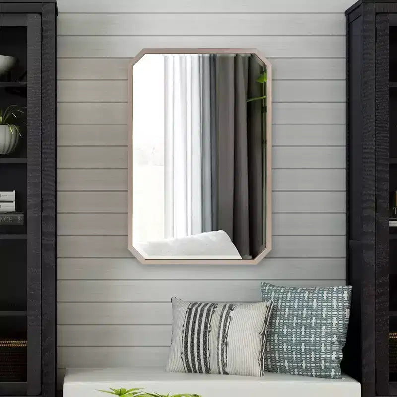 Miroir mural octogonal allongé biseauté 36"x24" argent chaud mat : cadre métallique champagne, aucun assemblage requis