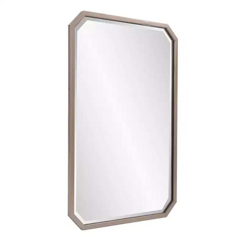 Miroir mural octogonal allongé biseauté 36"x24" argent chaud mat : cadre métallique champagne, aucun assemblage requis