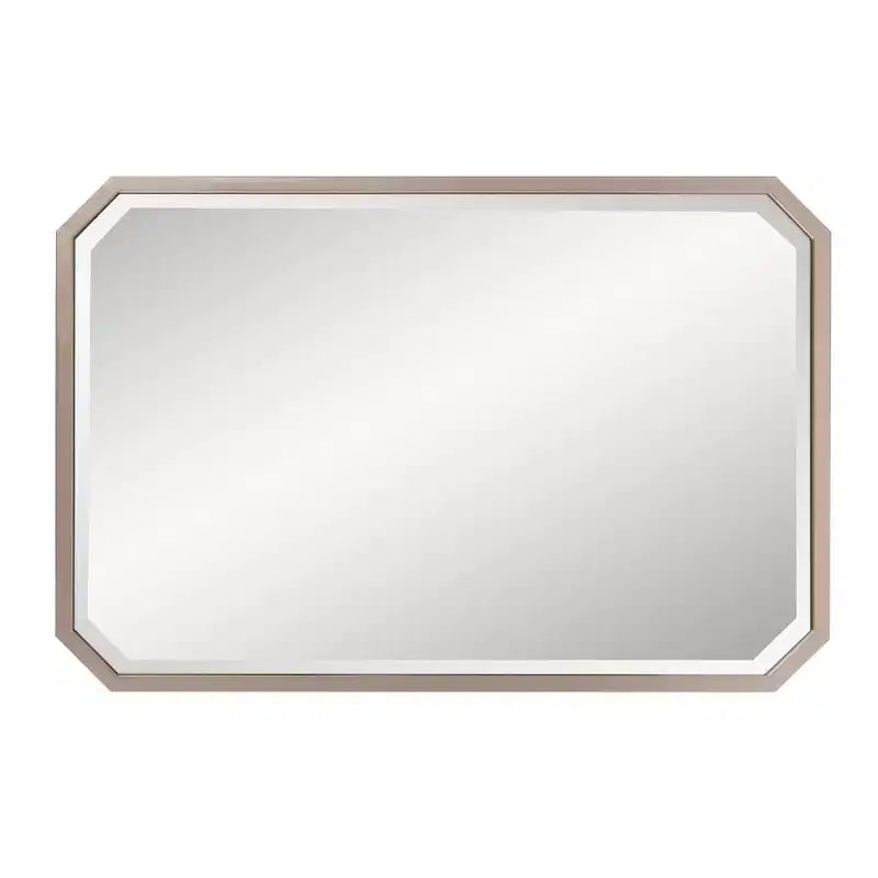 Miroir mural octogonal allongé biseauté 36"x24" argent chaud mat : cadre métallique champagne, aucun assemblage requis
