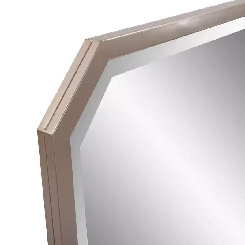 Miroir mural octogonal allongé biseauté 36"x24" argent chaud mat : cadre métallique champagne, aucun assemblage requis