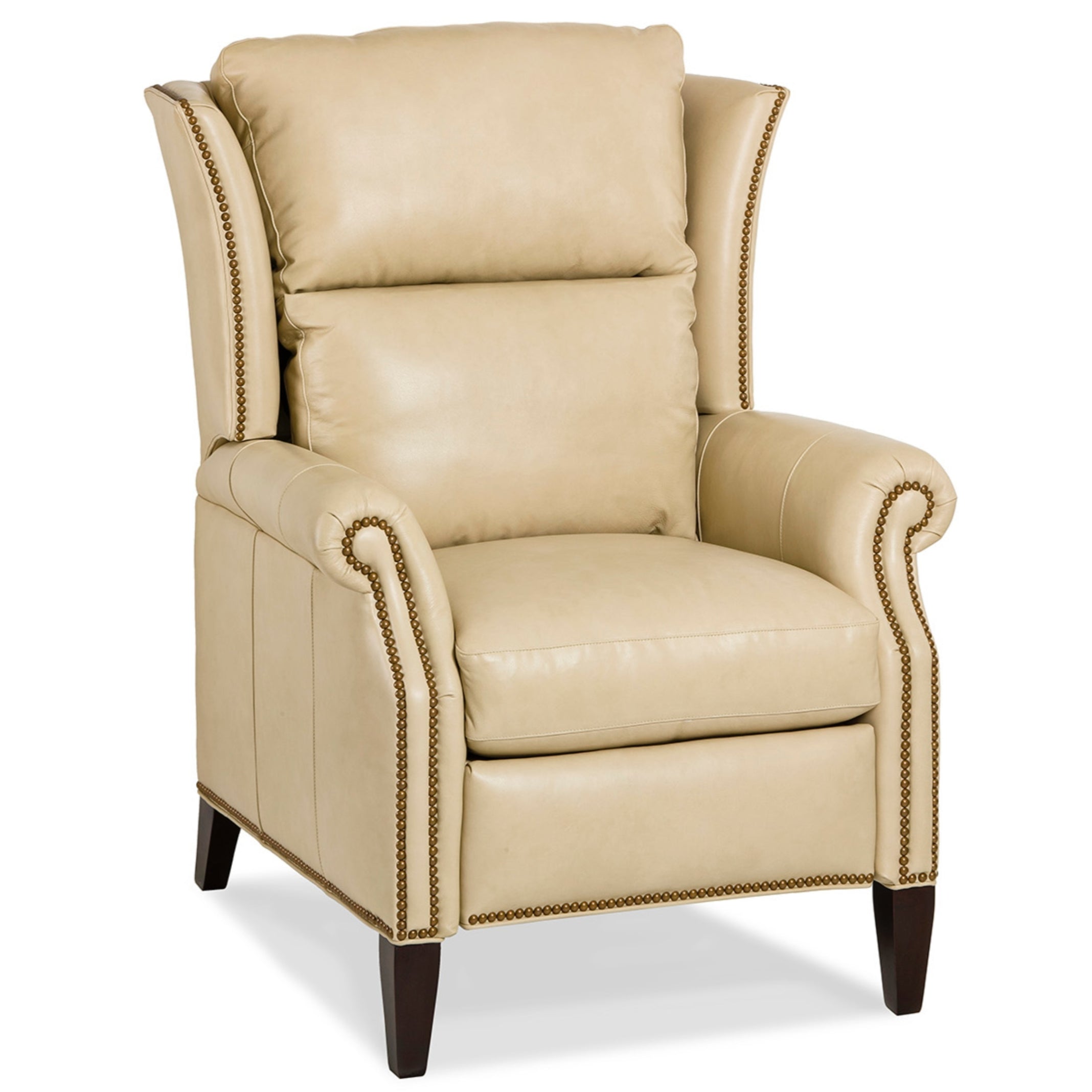 Wall-Hugger Leather Recliner – Custom Build, Maple Frame, Nailhead Trim