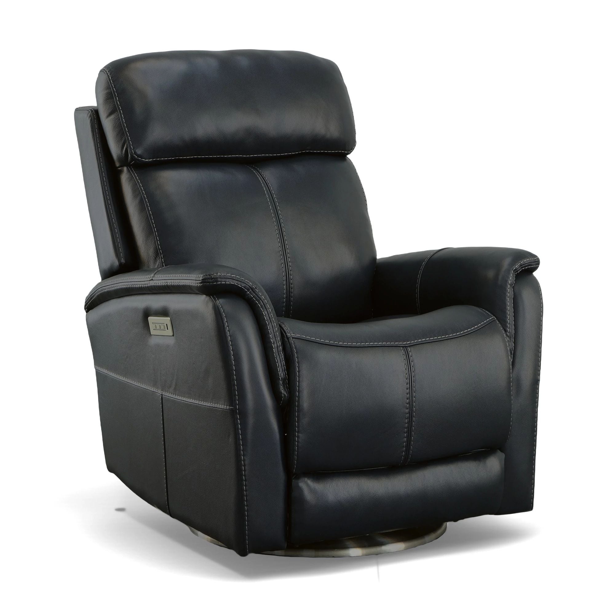 Power Swivel Recliner with Headrest & Lumbar Control – Premium Leather
