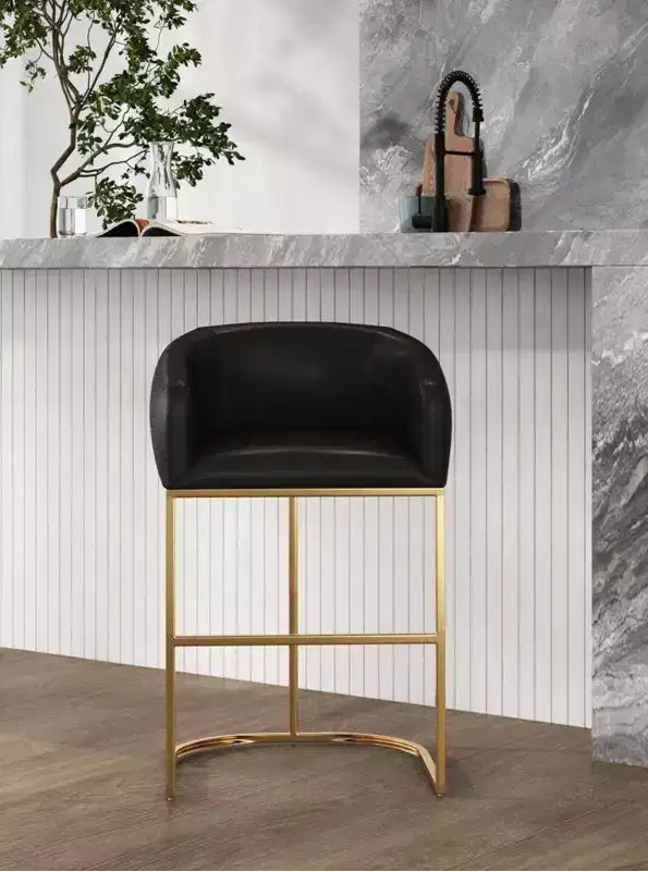 Manhattan Comfort Louvre Tabouret de Bar Hauteur Comptoir Noir/Or Titane