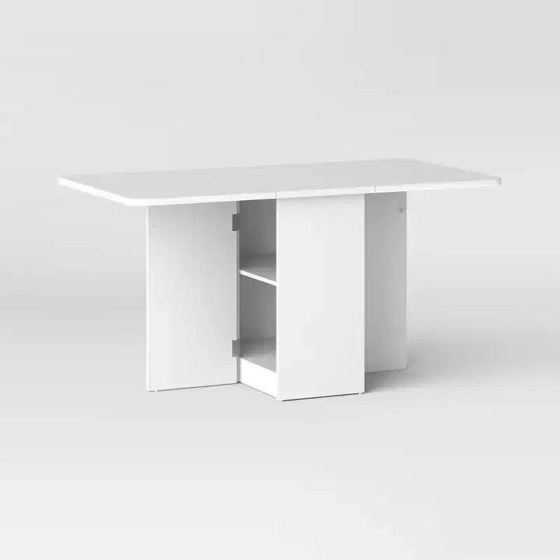 Table de salle à manger à abattants avec étagères de rangement, Blanche