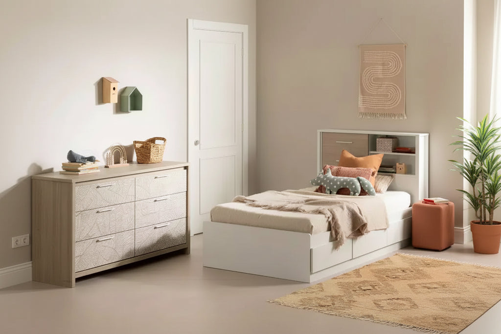 South Shore Double Dresser Soft Elm/White: 6-Drawer Horizontal Dresser, Anti-Tip Hardware, Laminated Finish, 58.5" Width