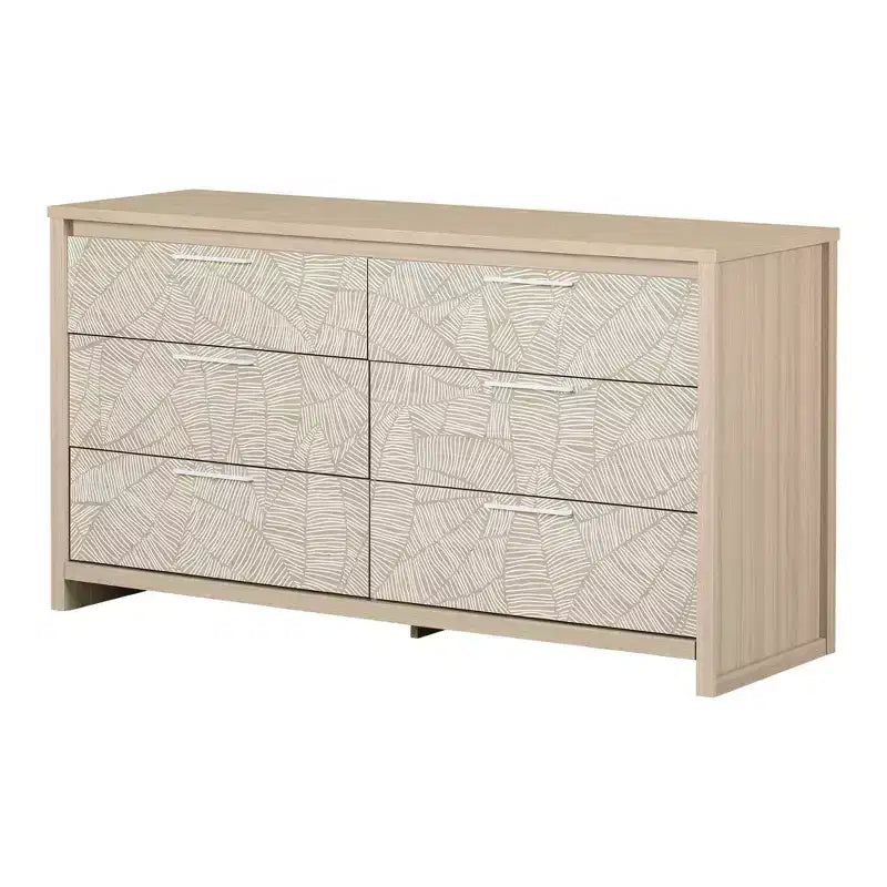 Commode Double en Orme Clair/Blanc : Commode Horizontale à 6 Tiroirs, Quincaillerie Anti-Basculement, Fini Stratifié, Largeur 148,6 cm