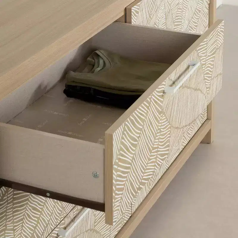 Commode Double en Orme Clair/Blanc : Commode Horizontale à 6 Tiroirs, Quincaillerie Anti-Basculement, Fini Stratifié, Largeur 148,6 cm