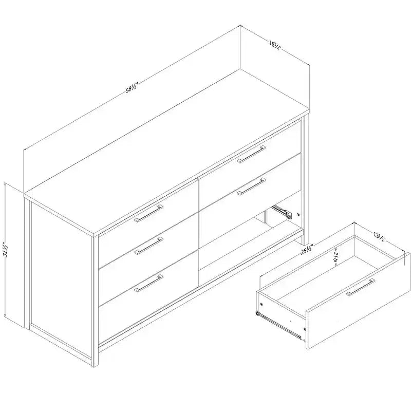 Commode Double en Orme Clair/Blanc : Commode Horizontale à 6 Tiroirs, Quincaillerie Anti-Basculement, Fini Stratifié, Largeur 148,6 cm