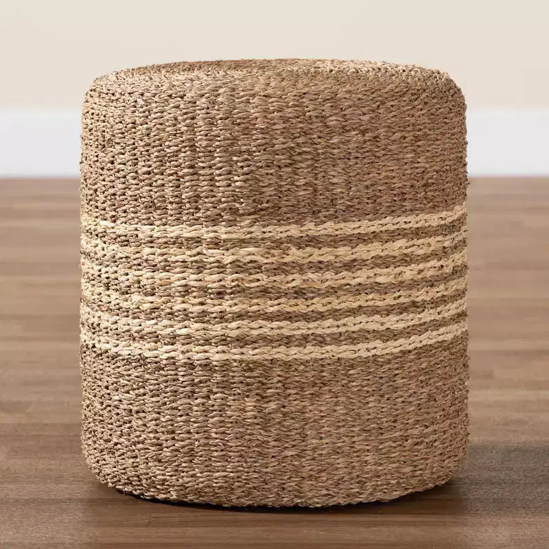 Pouf ottoman Wickham en jonc de mer marron naturel