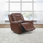 Fauteuil inclinable pivotant et motorisé – Cuir cognac, chargement USB, capacité de 158 kg