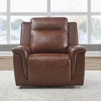 Fauteuil inclinable pivotant et motorisé – Cuir cognac, chargement USB, capacité de 158 kg