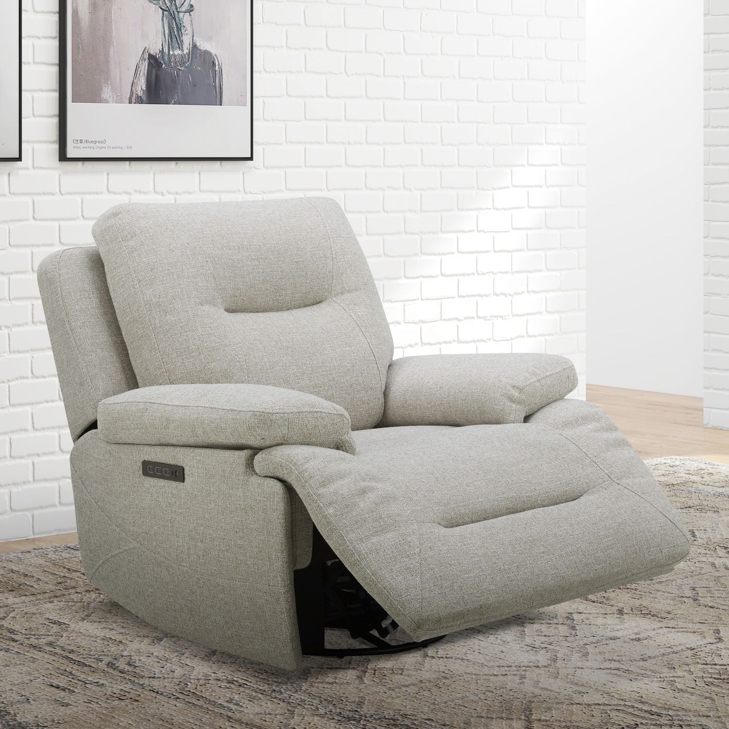 Power Recliner with Lumbar Support & Memory Foam – Ginger Fabric, USB