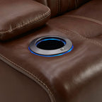 Fauteuil inclinable pivotant avec rangement intégré – Cuir châtaigne, porte-gobelets à LED