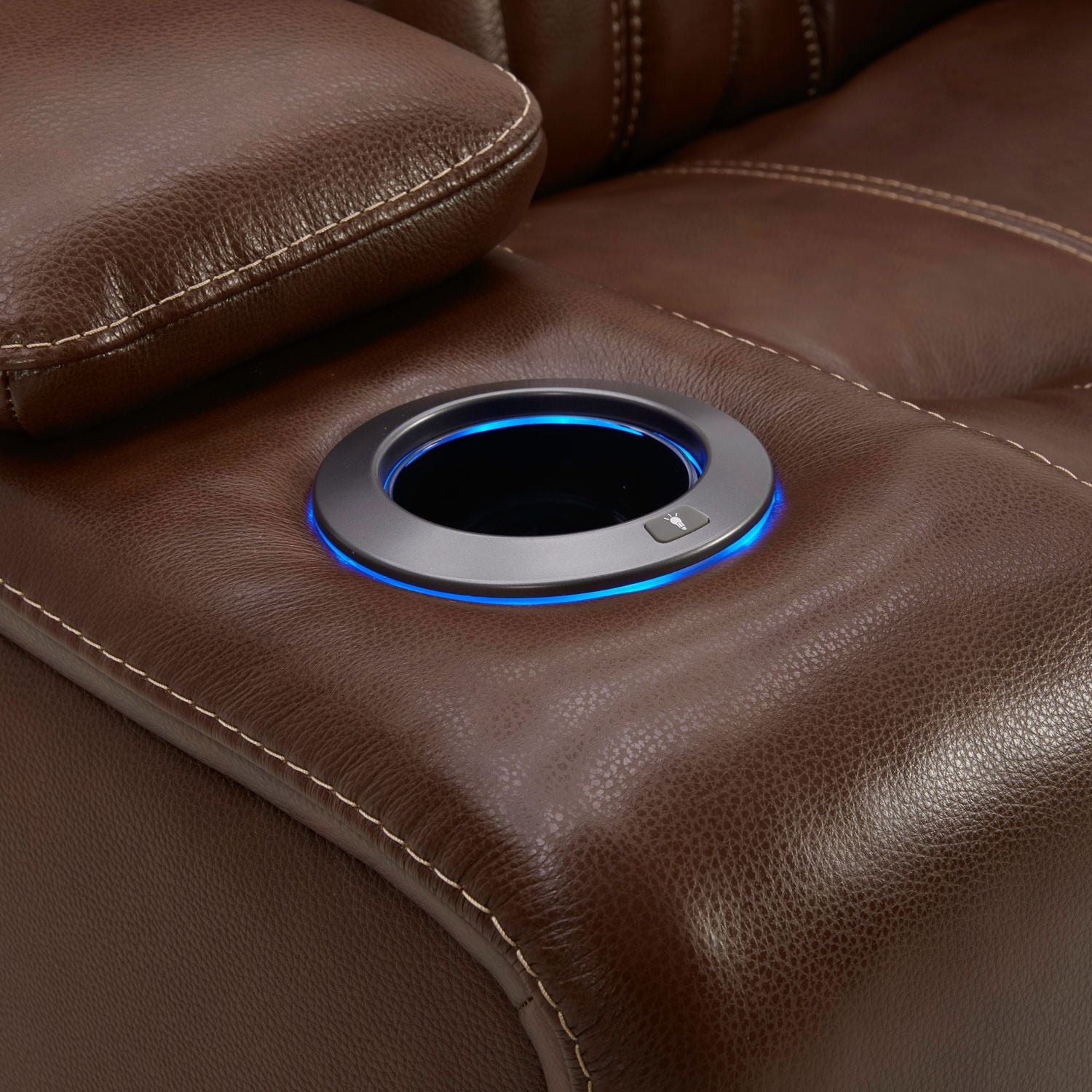 Swivel Glide Recliner with Hidden Storage – Chestnut Leather, LED Cupholders