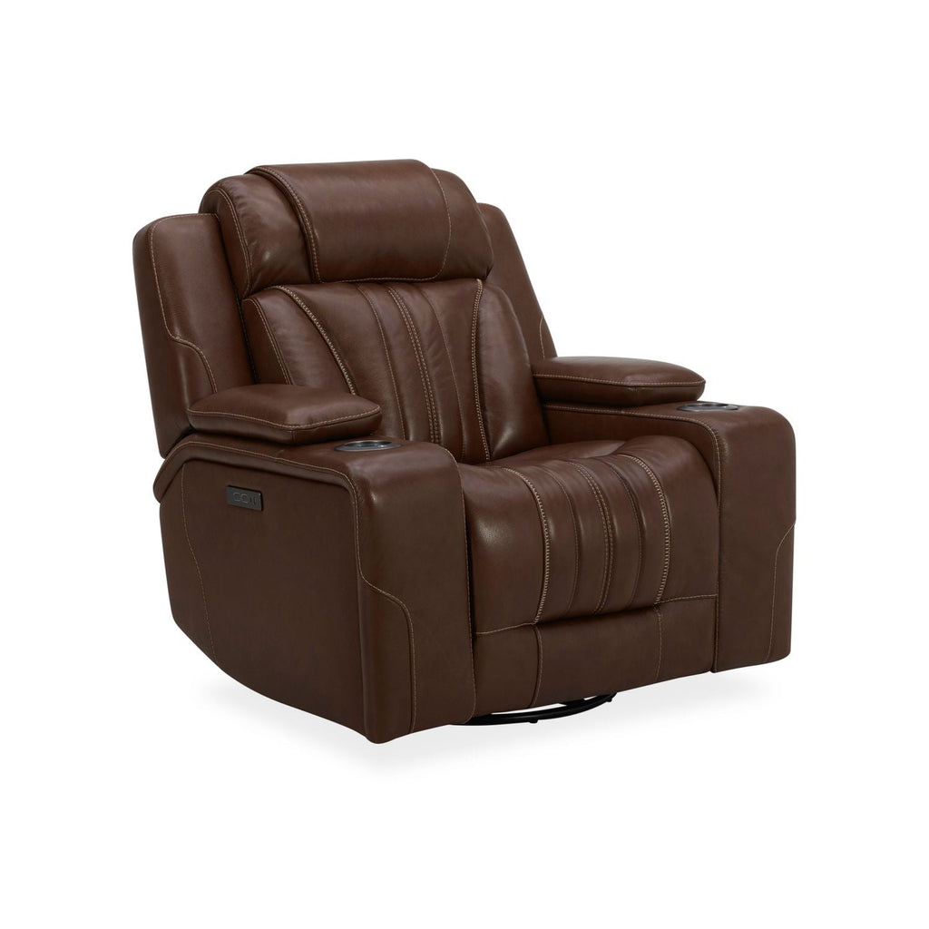 Swivel Glide Recliner with Hidden Storage – Chestnut Leather, LED Cupholders