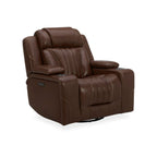 Fauteuil inclinable pivotant avec rangement intégré – Cuir châtaigne, porte-gobelets à LED
