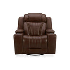 Fauteuil inclinable pivotant avec rangement intégré – Cuir châtaigne, porte-gobelets à LED