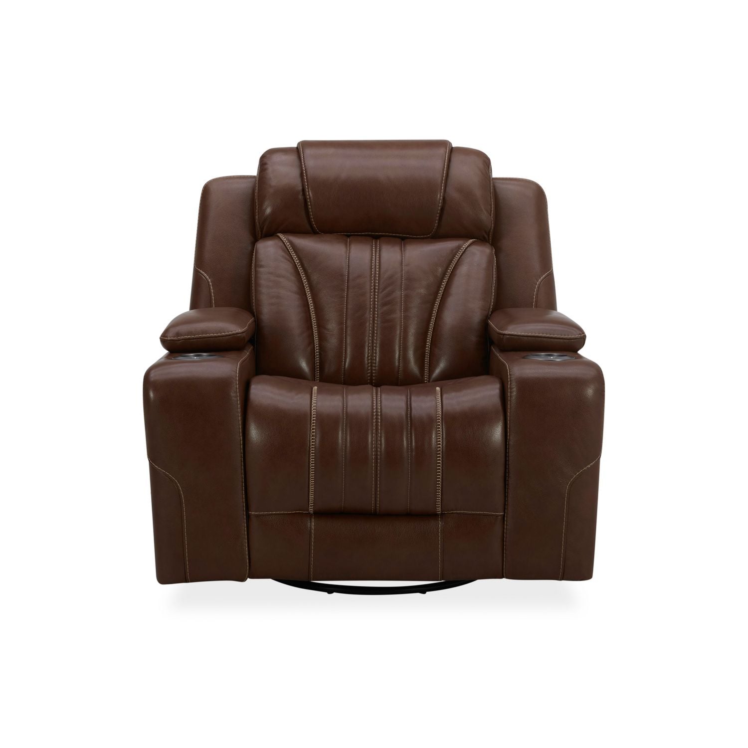 Swivel Glide Recliner with Hidden Storage – Chestnut Leather, LED Cupholders