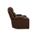 Fauteuil inclinable pivotant avec rangement intégré – Cuir châtaigne, porte-gobelets à LED