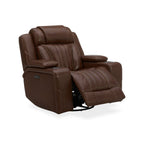 Fauteuil inclinable pivotant avec rangement intégré – Cuir châtaigne, porte-gobelets à LED