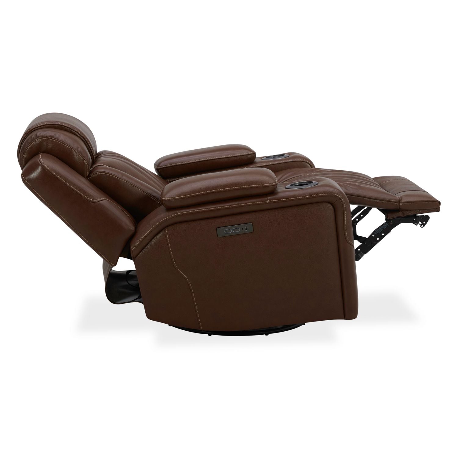 Swivel Glide Recliner with Hidden Storage – Chestnut Leather, LED Cupholders