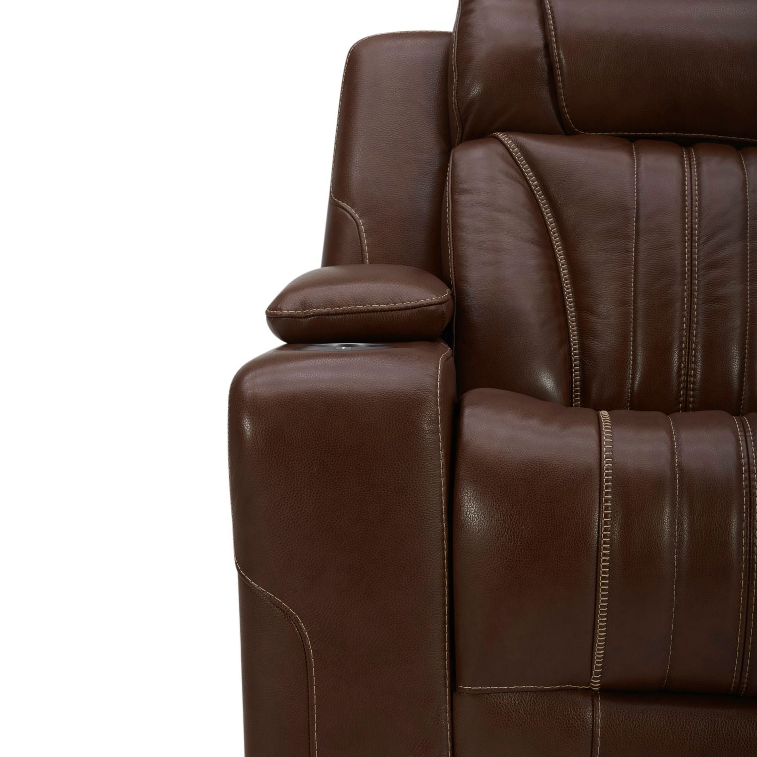 Swivel Glide Recliner with Hidden Storage – Chestnut Leather, LED Cupholders
