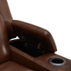 Fauteuil inclinable pivotant avec rangement intégré – Cuir châtaigne, porte-gobelets à LED