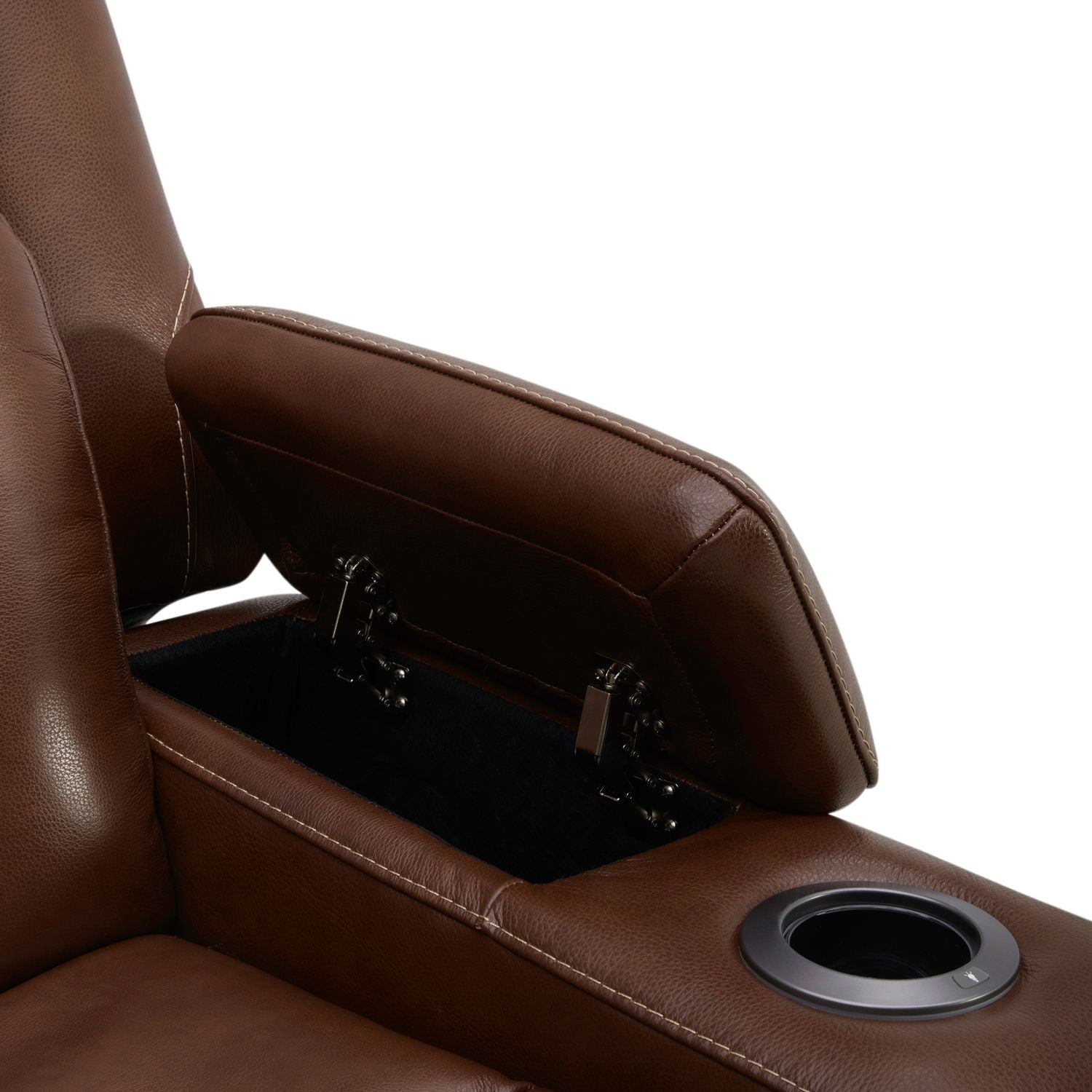 Swivel Glide Recliner with Hidden Storage – Chestnut Leather, LED Cupholders