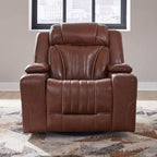 Fauteuil inclinable pivotant avec rangement intégré – Cuir châtaigne, porte-gobelets à LED