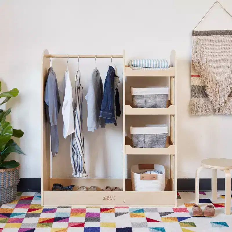 Centre d'habillage avec miroir, organisateur de costumes, meuble Montessori