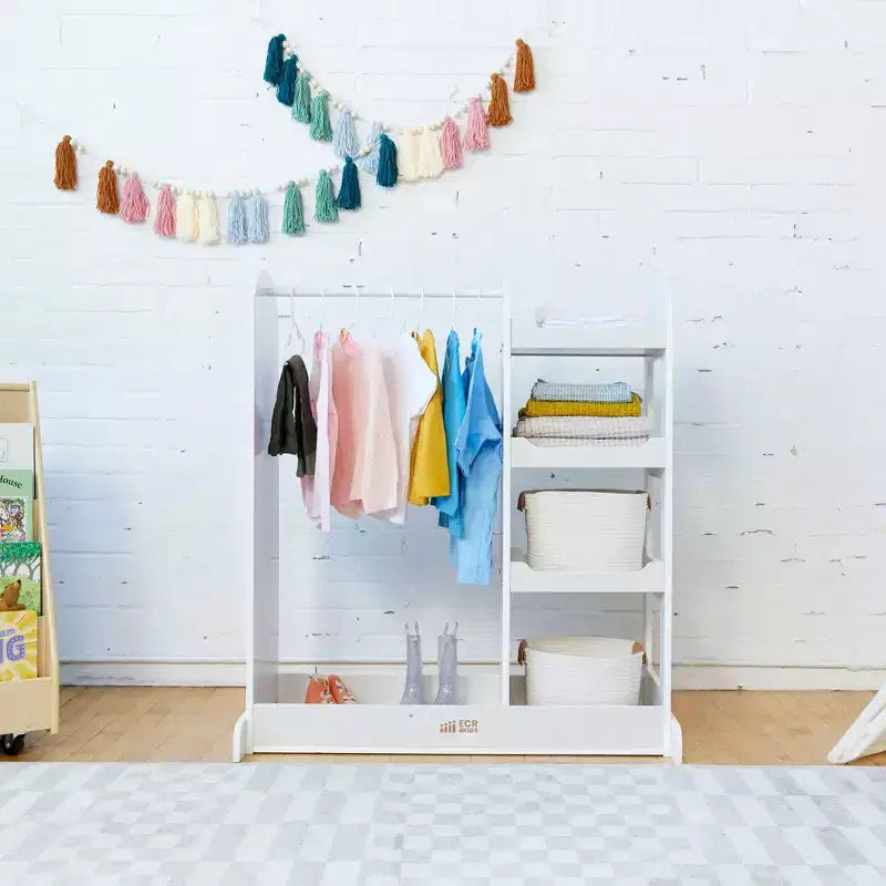 Centre d'habillage avec miroir, organisateur de costumes, meuble Montessori