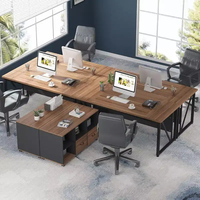 Bureau de direction 63 et classeur latéral 47, bureau d'ordinateur en L, mobilier de bureau avec tiroirs et étagères de rangement