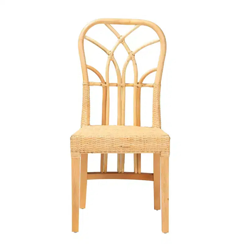 Chaise de salle à manger bali & pari Monaco en bois d'acajou avec finition brun chêne et rotin naturel de style bohème moderne