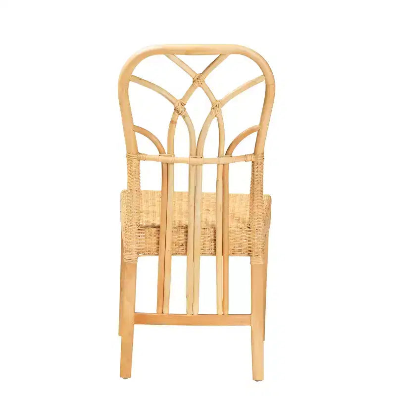 Chaise de salle à manger bali & pari Monaco en bois d'acajou avec finition brun chêne et rotin naturel de style bohème moderne