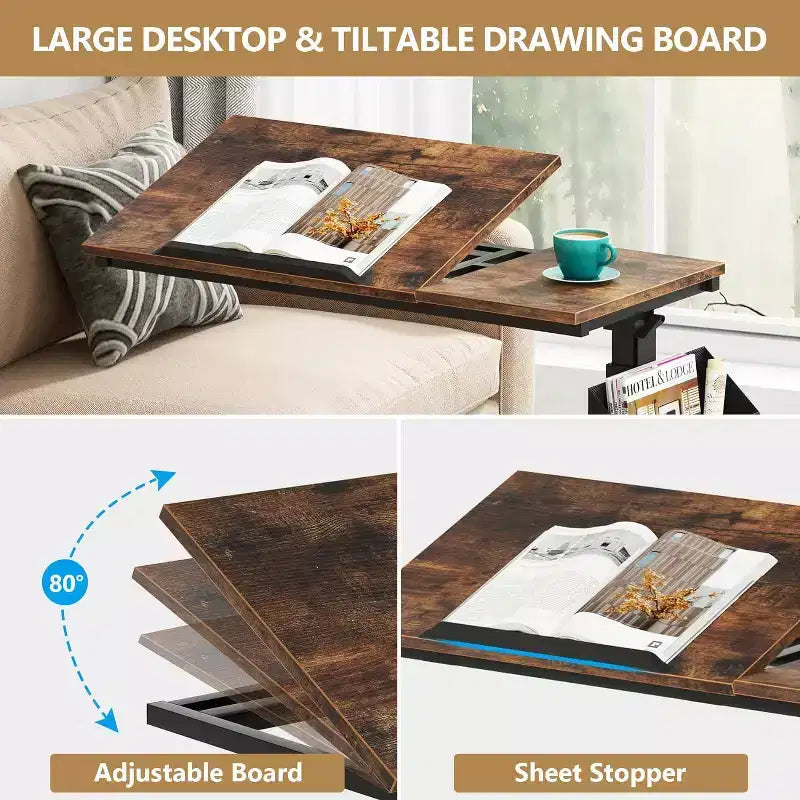 Bureau portable en C Tribesigns, bureau pour ordinateur portable mobile réglable en hauteur avec roulettes