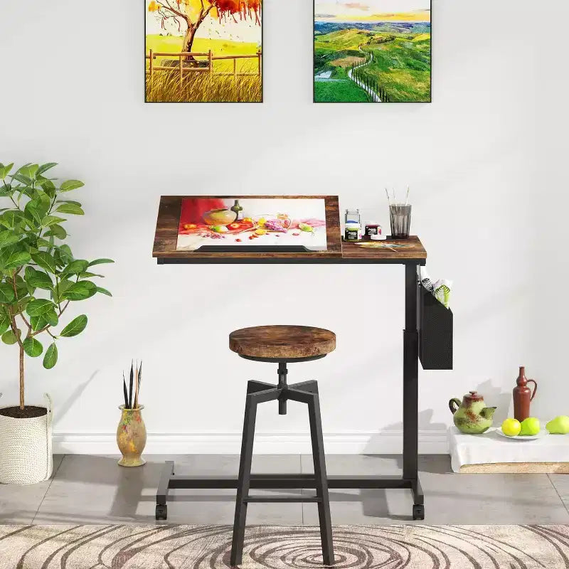 Bureau portable en C Tribesigns, bureau pour ordinateur portable mobile réglable en hauteur avec roulettes