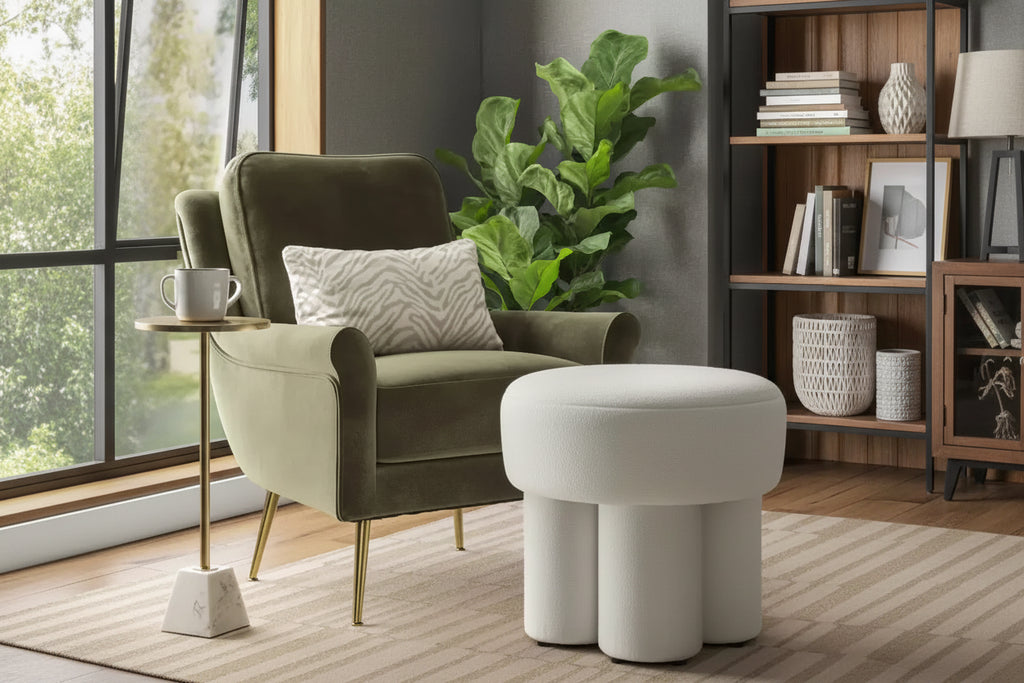Tabouret ottoman d'appoint entièrement rembourré en bouclette