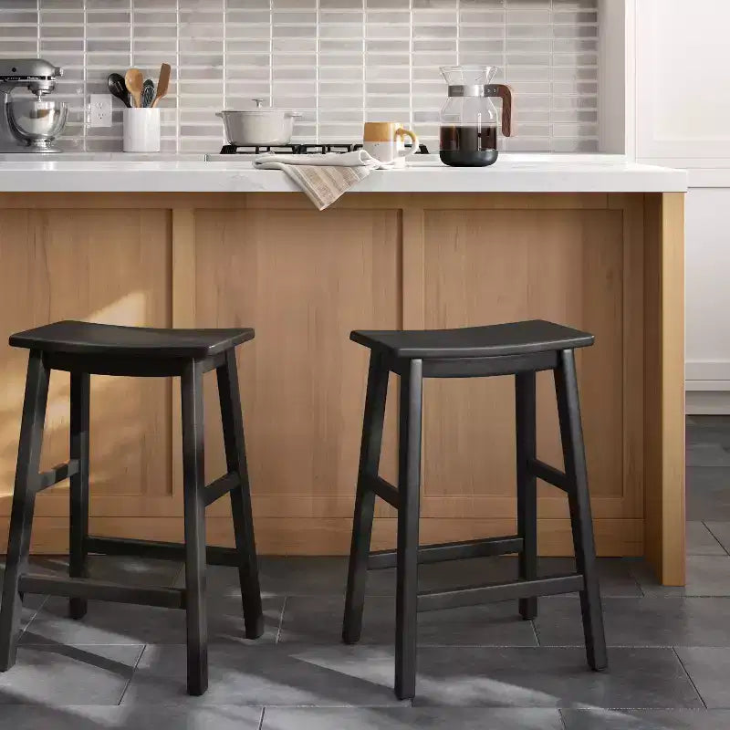 Tabouret de bar moderne en bois massif, hauteur comptoir, avec repose-pieds (24")