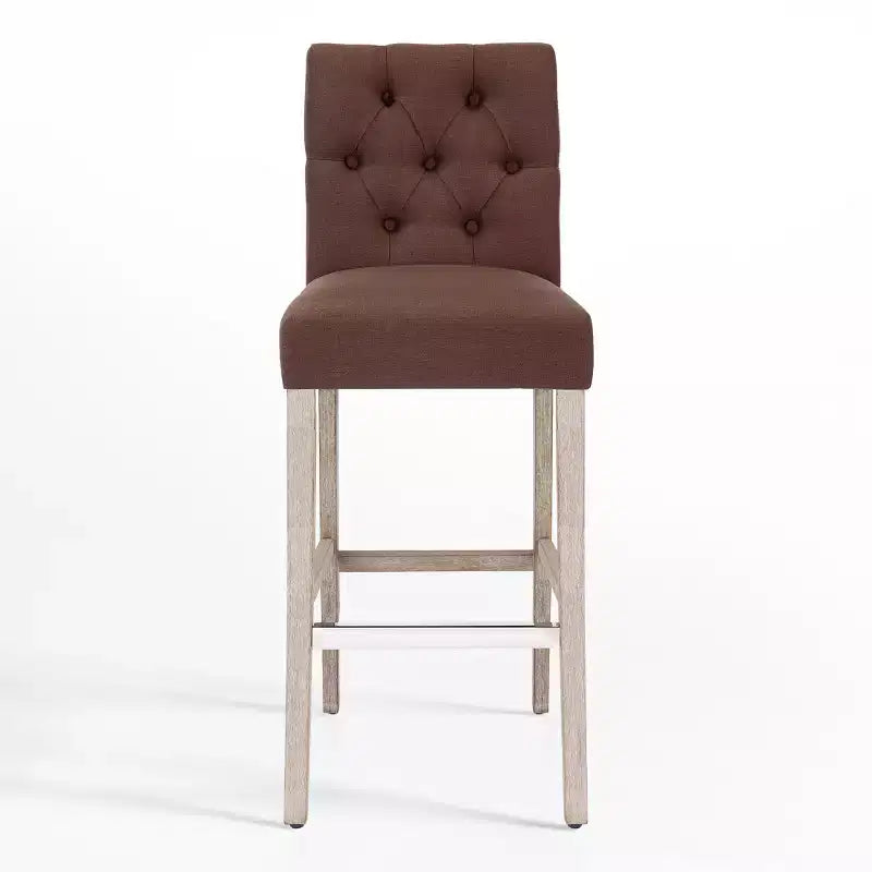 WestinTrends 29 Upholstered Linen Fabric Tufted Bar Stool Chair, Brown