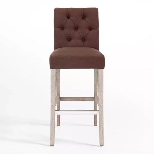 WestinTrends 29 Upholstered Linen Fabric Tufted Bar Stool Chair, Brown