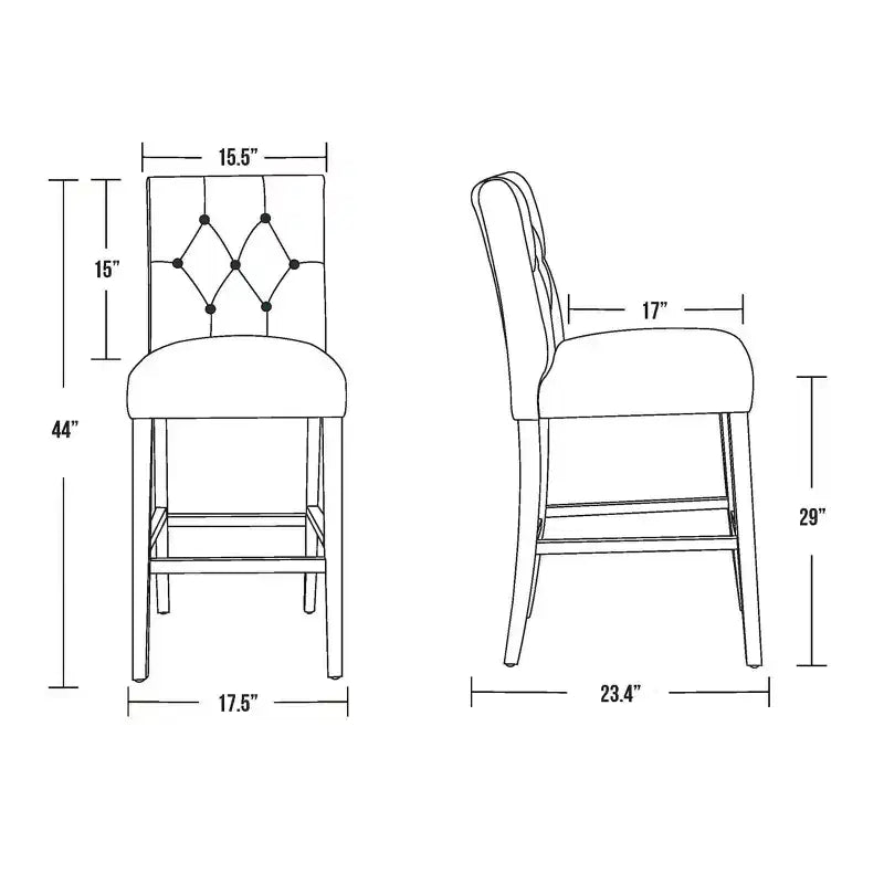 29 Chaise de bar rembourrée en tissu de lin capitonné, Thé