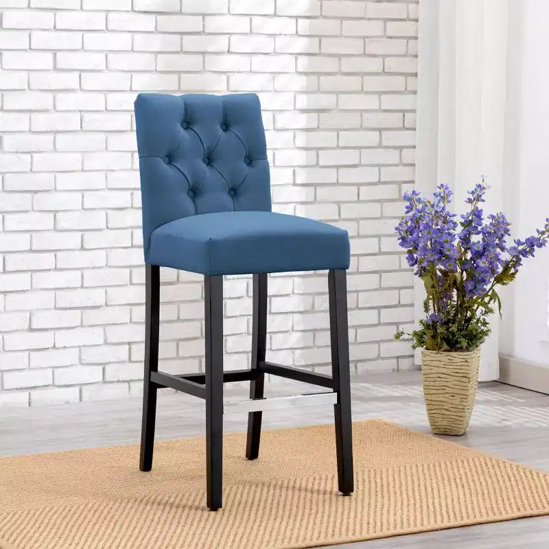 29 Chaise de bar rembourrée en tissu de lin capitonné, Thé