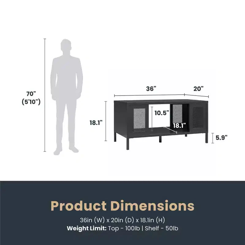 Table basse Shadwick en métal avec des accents de treillis métallique perforé