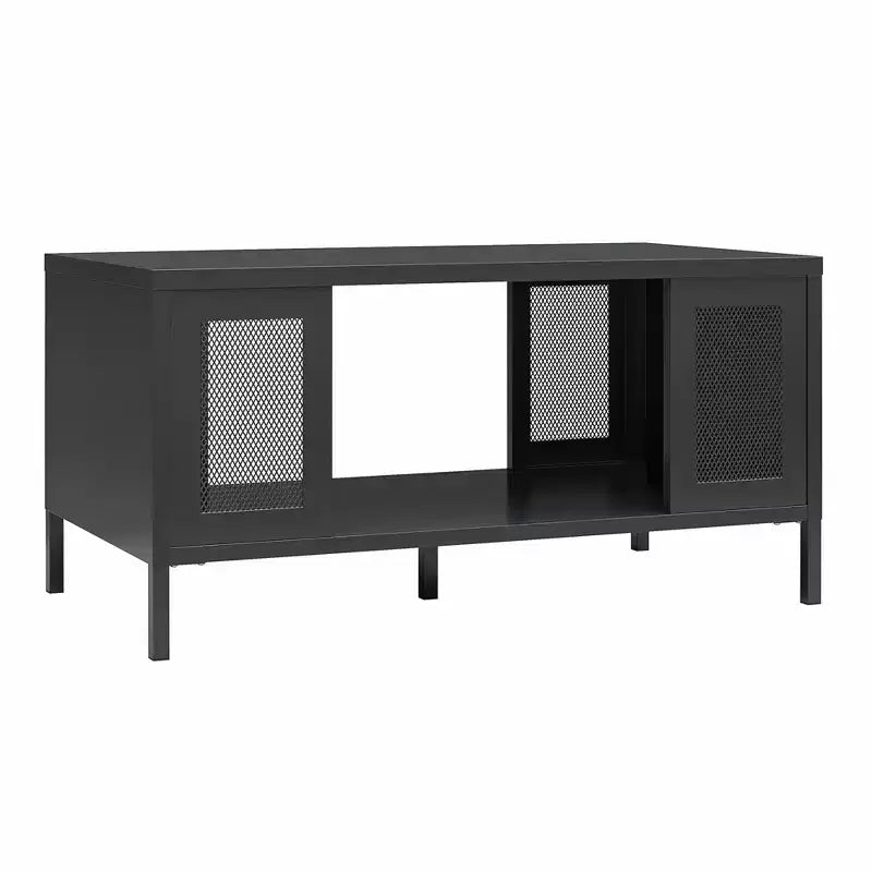Table basse Shadwick en métal avec des accents de treillis métallique perforé