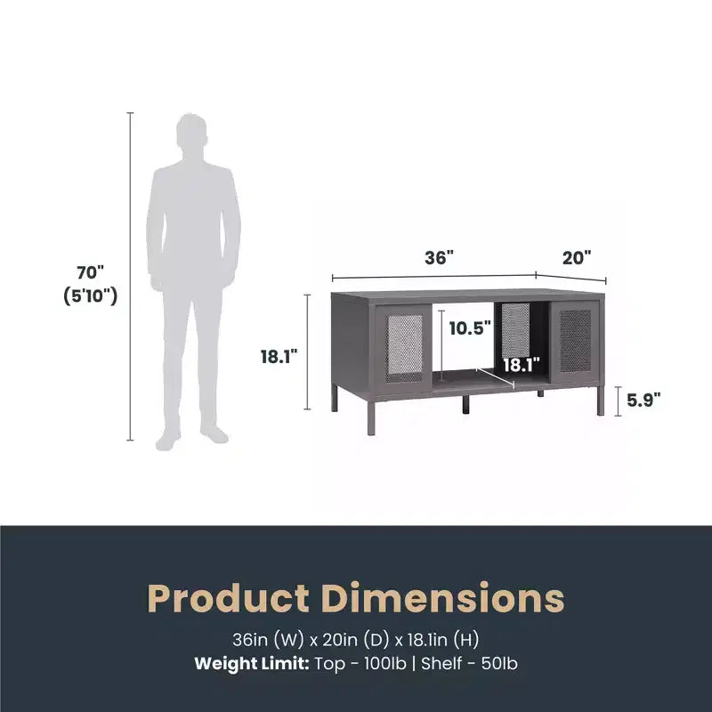 Table basse Shadwick en métal avec des accents de treillis métallique perforé