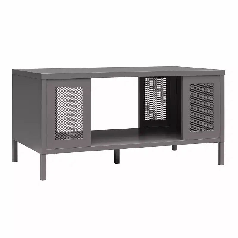 Table basse Shadwick en métal avec des accents de treillis métallique perforé