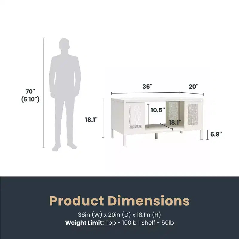 Table basse Shadwick en métal avec des accents de treillis métallique perforé