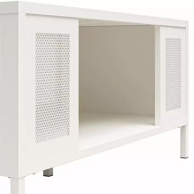 Table basse Shadwick en métal avec des accents de treillis métallique perforé