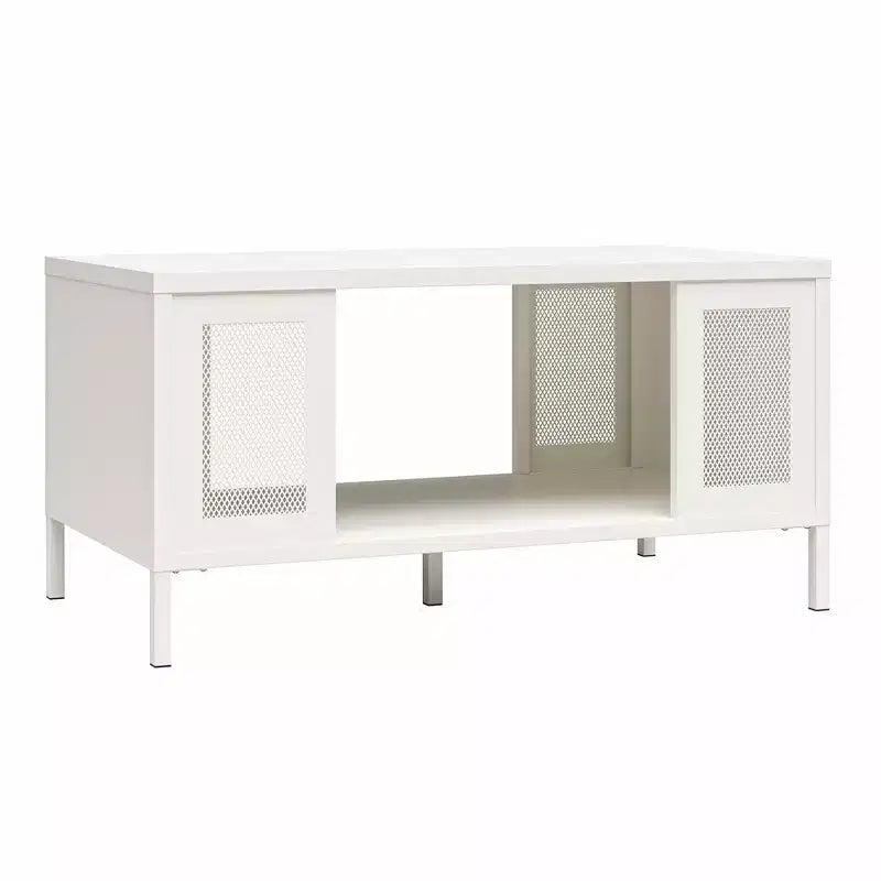 Table basse Shadwick en métal avec des accents de treillis métallique perforé